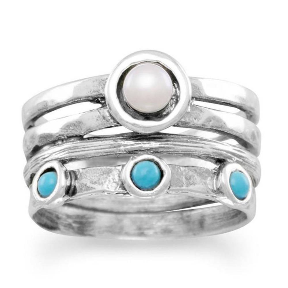 ✨ Cultured Freshwater Pearl and Turquoise Ring